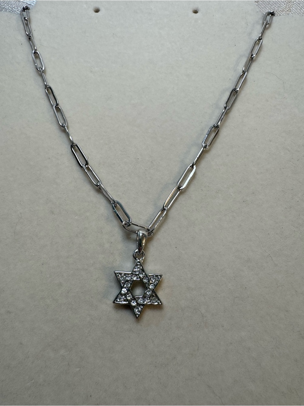 New Silver Star of David Pendant Necklace with Clear Stones